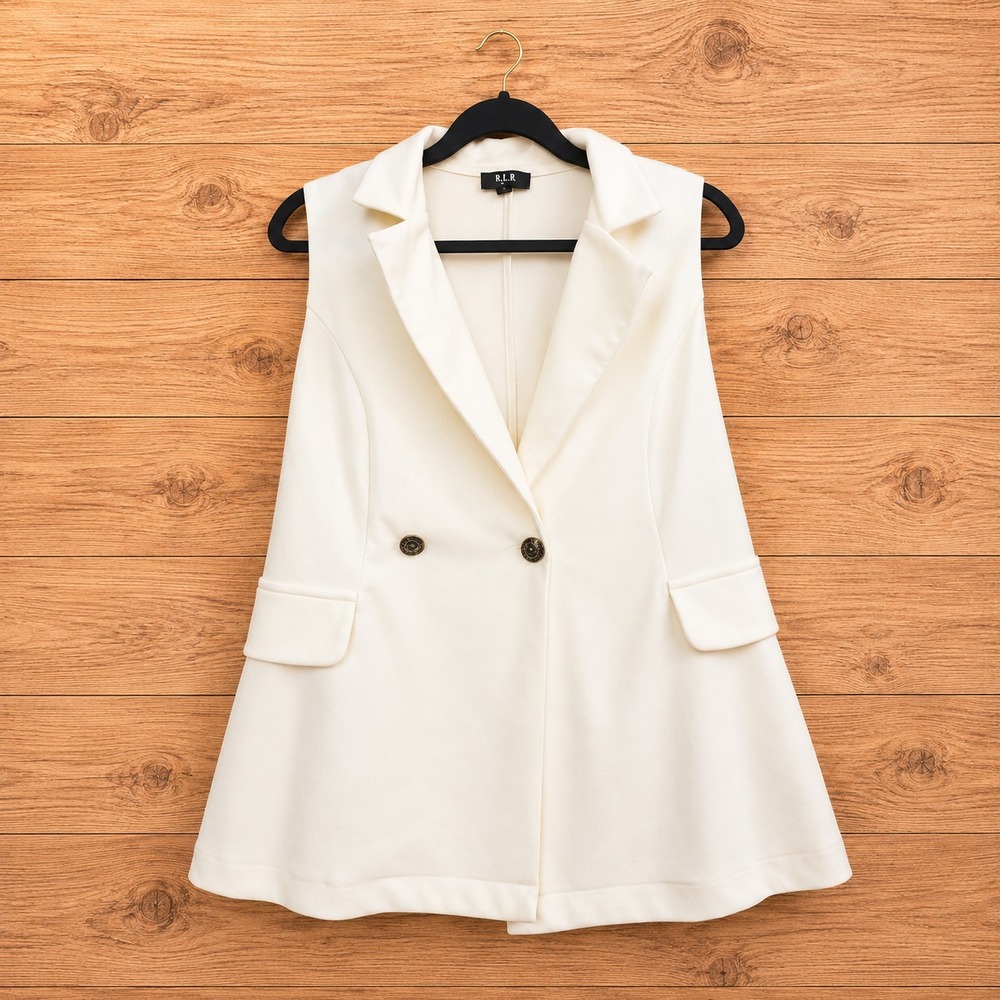 Vintage 80s 90s Y2K Cream Double Breasted Sleeveless Blazer Vest A.U.W.